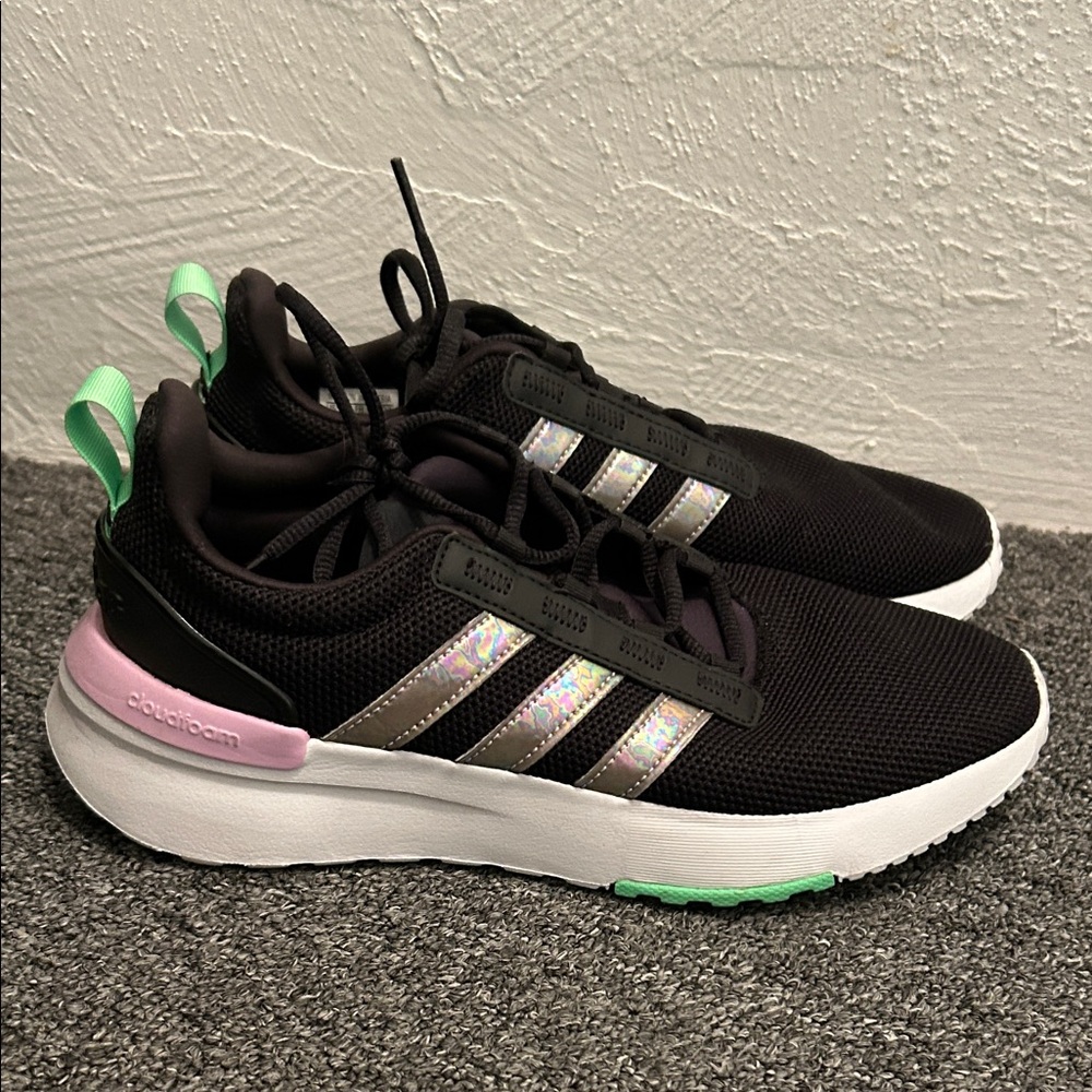 Adidas Black Sneakers with Iridescent Stripes